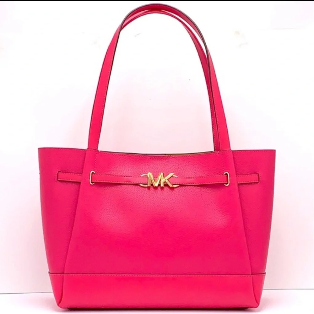 MICHAEL KORS Reed Large Logo Belted Shoulder Tote Bag Electric Pink